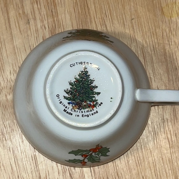 Cuthbertson Original Christmas Tree Coffee Teacup & Saucers Green Band England - Picture 9 of 13